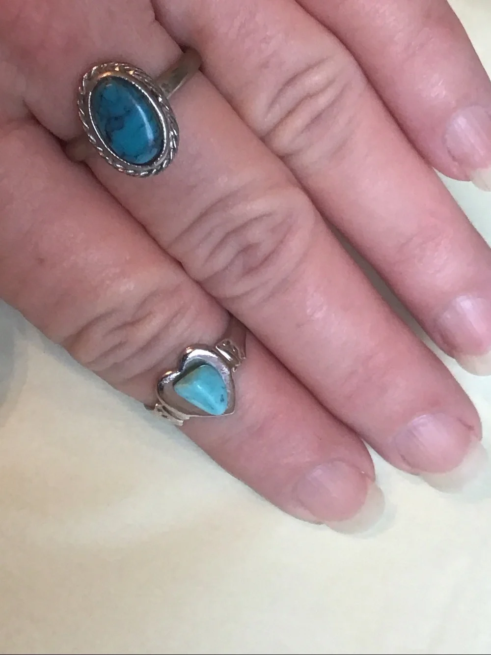 Two Vintage Turquoise Silver-toned Rings, Adjustable